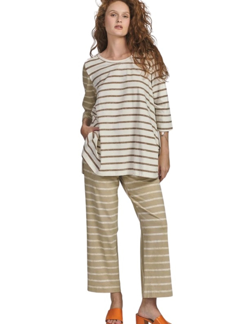 Alembika Matching Set Oasis Bell Top Pull On Pants XL Mixed Stripes Oversized